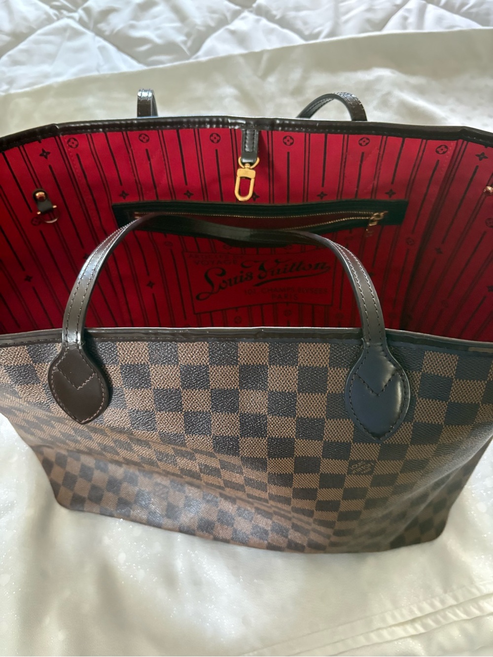 Louis Vuitton Brown Damier Ebene Tote with Dark Leather Trim - Picture 5 of 6